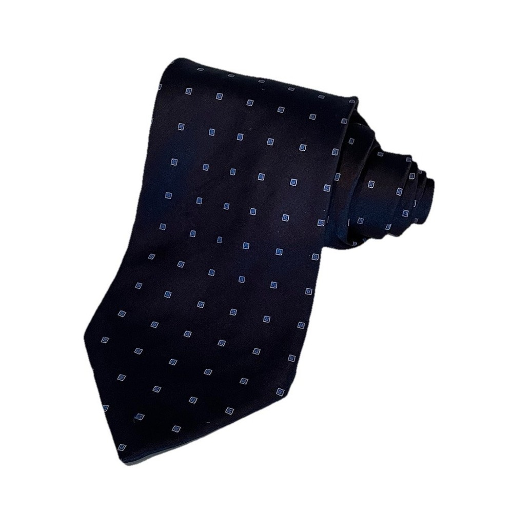 Lanvin Paris Silk Necktie‎ Navy Blue With Light Blue Accent Formal Luxury Tie